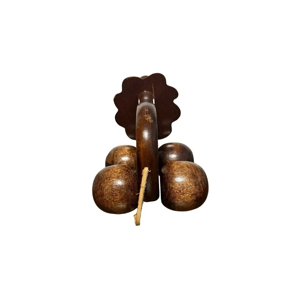 Wooden‎ Toy Vintage Push Along Brown Lion Small Crawl Roller Baby Toddler